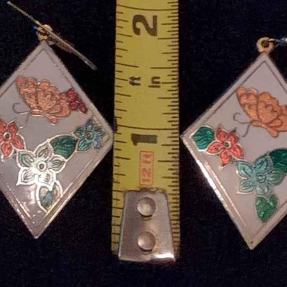 Retro Inlay Tile Earrings Flowers and Butterfly for Pierced Ears - Picture 3 of 6